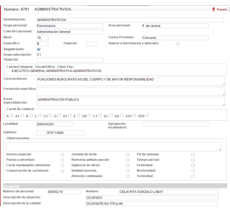 Información sobre los puestos de trabajo. Gobierno de Aragón